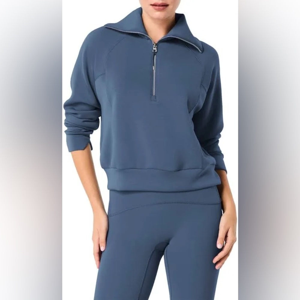 SPANX Slate Blue Half-Zip Pullover Top